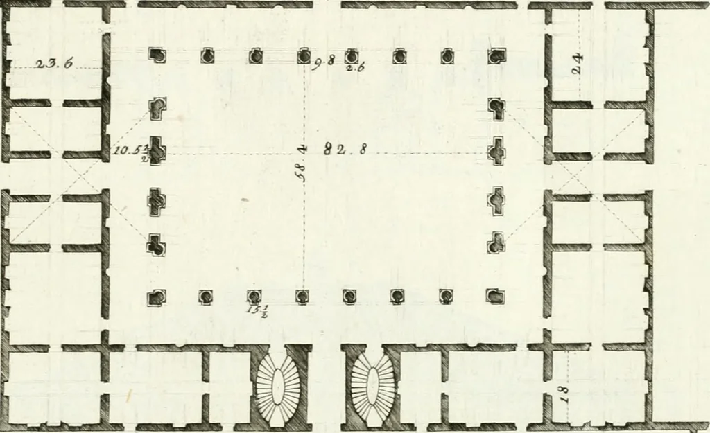 An illustration from I quattro libri dell'architettura di Andrea Palladio : ne quali dopo un breve trattato de' cinque ordini, e di quelli avvertimenti, che sono più necessarj nel fabbricare : si tratta delle case private, delle vie, dei ponti, delle piazze, dei xisti, e dei tempj, 1790, leaf 232