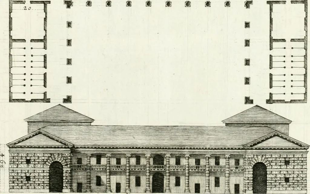 An illustration from I quattro libri dell'architettura di Andrea Palladio : ne quali dopo un breve trattato de' cinque ordini, e di quelli avvertimenti, che sono più necessarj nel fabbricare : si tratta delle case private, delle vie, dei ponti, delle piazze, dei xisti, e dei tempj, 1790, leaf 232
