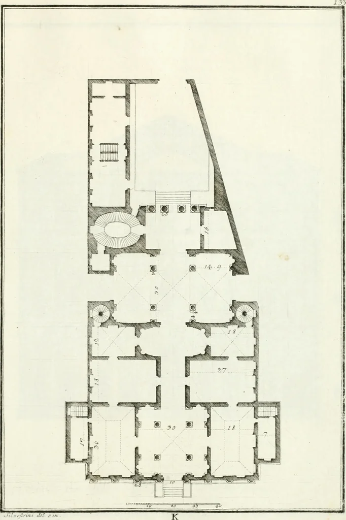 An illustration from I quattro libri dell'architettura di Andrea Palladio : ne quali dopo un breve trattato de' cinque ordini, e di quelli avvertimenti, che sono più necessarj nel fabbricare : si tratta delle case private, delle vie, dei ponti, delle piazze, dei xisti, e dei tempj, 1790, leaf 238
