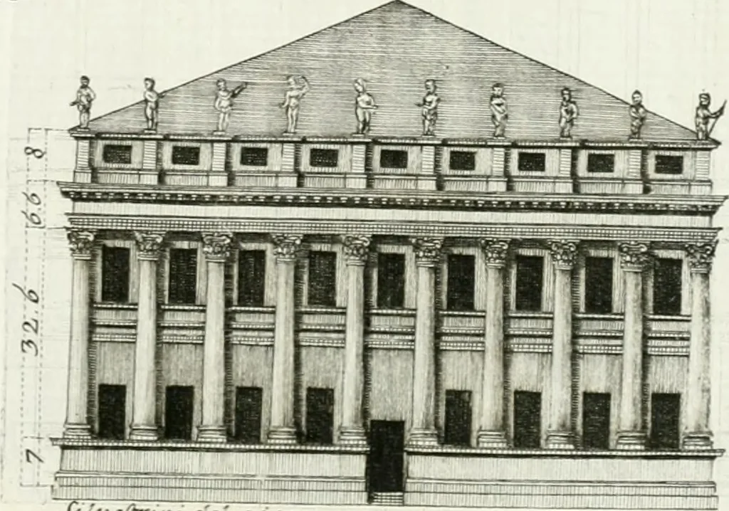 An illustration from I quattro libri dell'architettura di Andrea Palladio : ne quali dopo un breve trattato de' cinque ordini, e di quelli avvertimenti, che sono più necessarj nel fabbricare : si tratta delle case private, delle vie, dei ponti, delle piazze, dei xisti, e dei tempj, 1790, leaf 246