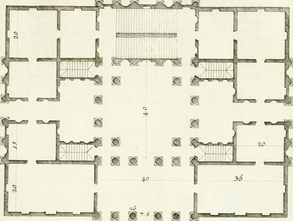 An illustration from I quattro libri dell'architettura di Andrea Palladio : ne quali dopo un breve trattato de' cinque ordini, e di quelli avvertimenti, che sono più necessarj nel fabbricare : si tratta delle case private, delle vie, dei ponti, delle piazze, dei xisti, e dei tempj, 1790, leaf 248