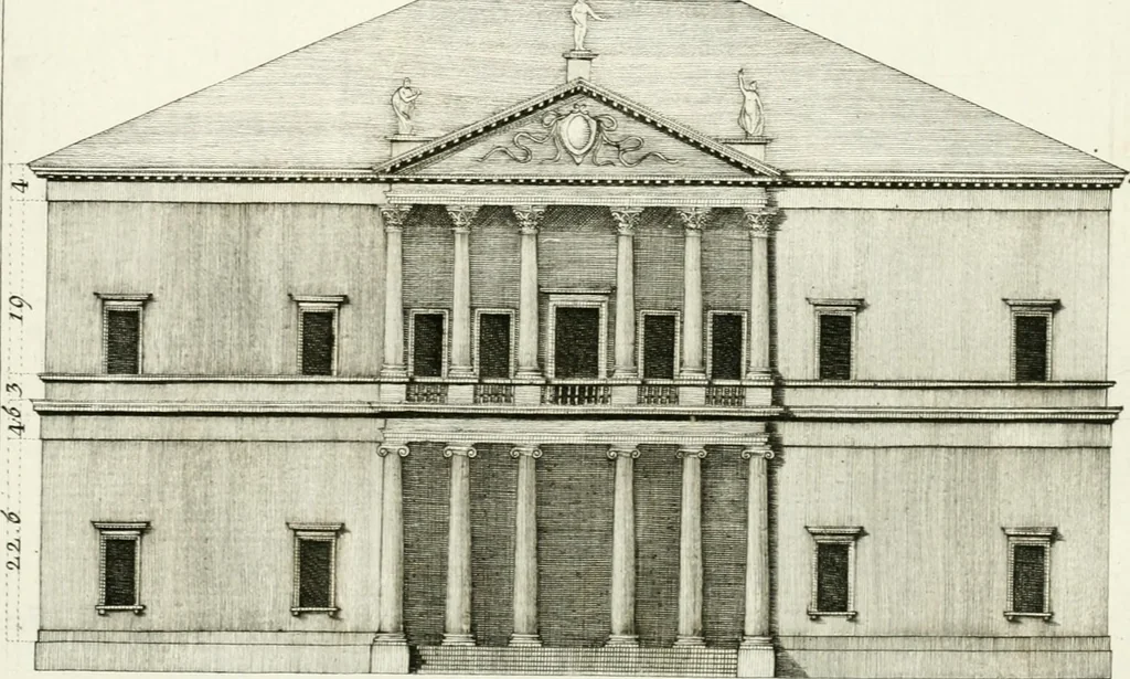 An illustration from I quattro libri dell'architettura di Andrea Palladio : ne quali dopo un breve trattato de' cinque ordini, e di quelli avvertimenti, che sono più necessarj nel fabbricare : si tratta delle case private, delle vie, dei ponti, delle piazze, dei xisti, e dei tempj, 1790, leaf 248