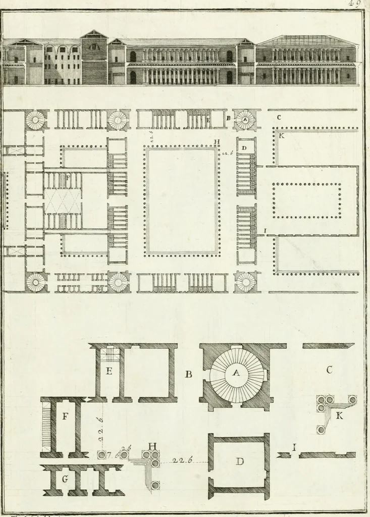 An illustration from I quattro libri dell'architettura di Andrea Palladio : ne quali dopo un breve trattato de' cinque ordini, e di quelli avvertimenti, che sono più necessarj nel fabbricare : si tratta delle case private, delle vie, dei ponti, delle piazze, dei xisti, e dei tempj, 1790, leaf 298