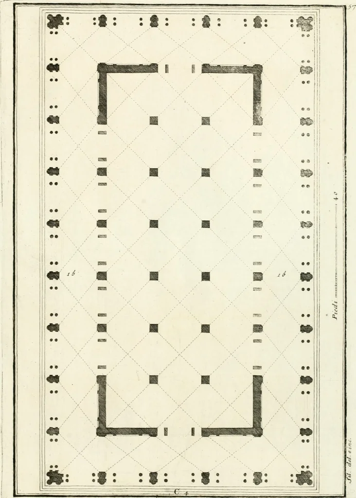 An illustration from I quattro libri dell'architettura di Andrea Palladio : ne quali dopo un breve trattato de' cinque ordini, e di quelli avvertimenti, che sono più necessarj nel fabbricare : si tratta delle case private, delle vie, dei ponti, delle piazze, dei xisti, e dei tempj, 1790, leaf 306