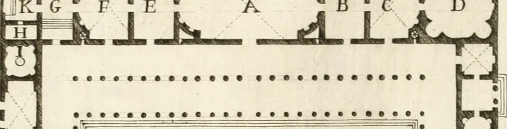 An illustration from I quattro libri dell'architettura di Andrea Palladio : ne quali dopo un breve trattato de' cinque ordini, e di quelli avvertimenti, che sono più necessarj nel fabbricare : si tratta delle case private, delle vie, dei ponti, delle piazze, dei xisti, e dei tempj, 1790, leaf 314