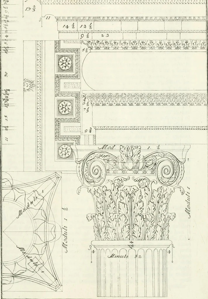 An illustration from I quattro libri dell'architettura di Andrea Palladio : ne quali dopo un breve trattato de' cinque ordini, e di quelli avvertimenti, che sono più necessarj nel fabbricare : si tratta delle case private, delle vie, dei ponti, delle piazze, dei xisti, e dei tempj, 1790, leaf 72
