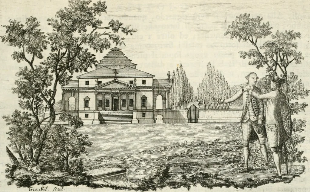 An illustration from I quattro libri dell'architettura di Andrea Palladio : ne quali dopo un breve trattato de' cinque ordini, e di quelli avvertimenti, che sono più necessarj nel fabbricare : si tratta delle case private, delle vie, dei ponti, delle piazze, dei xisti, e dei tempj, 1790, leaf 8