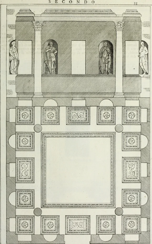 An illustration from I qvattro libri dell'architettvra di Andrea Palladio : ne' quali, dopo un breue trattato de' cinque ordini, & di quelli auertimenti, che sono piu necessarii nel fabricare; si tratta delle case private, delle vie, de i ponti, delle piazze, de i xisti, et de' tempij, 1771, leaf 108