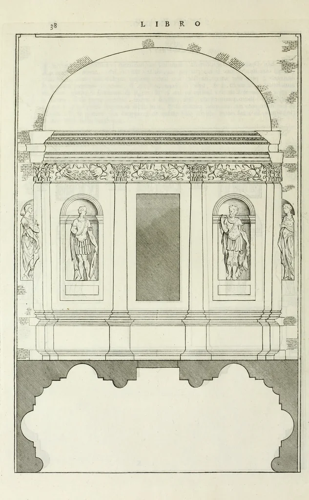 An illustration from I qvattro libri dell'architettvra di Andrea Palladio : ne' quali, dopo un breue trattato de' cinque ordini, & di quelli auertimenti, che sono piu necessarii nel fabricare; si tratta delle case private, delle vie, de i ponti, delle piazze, de i xisti, et de' tempij, 1771, leaf 111