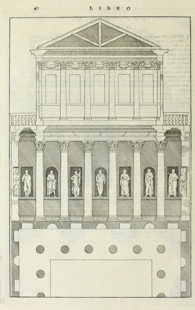 An illustration from I qvattro libri dell'architettvra di Andrea Palladio : ne' quali, dopo un breue trattato de' cinque ordini, & di quelli auertimenti, che sono piu necessarii nel fabricare; si tratta delle case private, delle vie, de i ponti, delle piazze, de i xisti, et de' tempij, 1771, leaf 113
