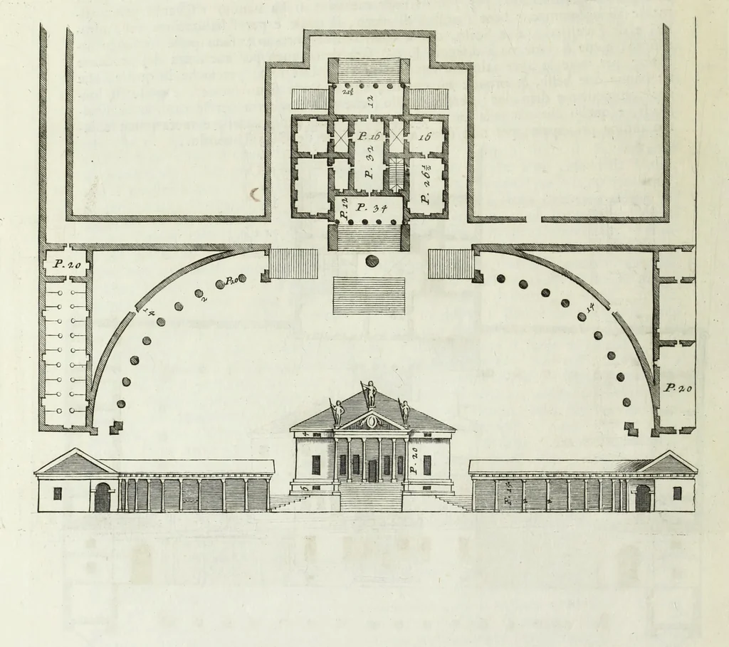 An illustration from I qvattro libri dell'architettvra di Andrea Palladio : ne' quali, dopo un breue trattato de' cinque ordini, & di quelli auertimenti, che sono piu necessarii nel fabricare; si tratta delle case private, delle vie, de i ponti, delle piazze, de i xisti, et de' tempij, 1771, leaf 119