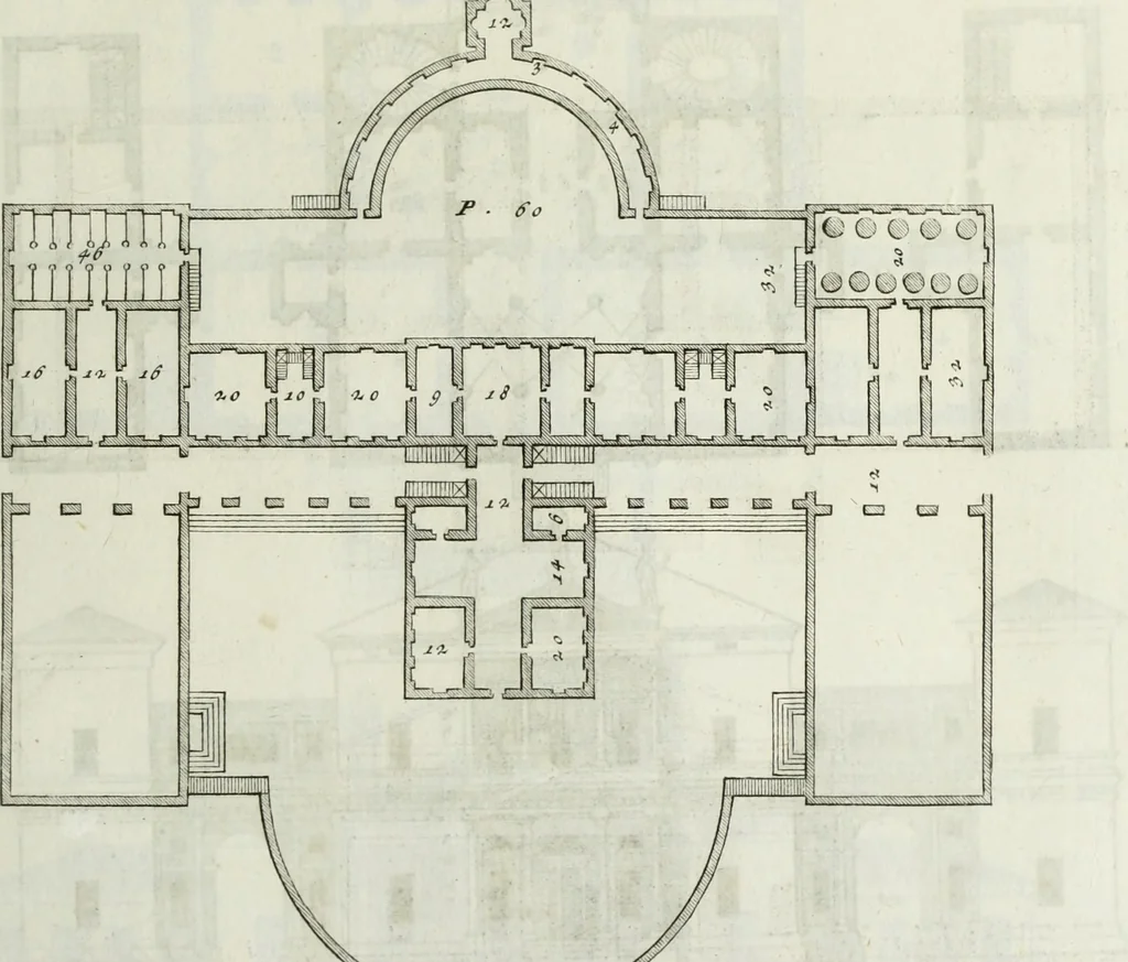 An illustration from I qvattro libri dell'architettvra di Andrea Palladio : ne' quali, dopo un breue trattato de' cinque ordini, & di quelli auertimenti, che sono piu necessarii nel fabricare; si tratta delle case private, delle vie, de i ponti, delle piazze, de i xisti, et de' tempij, 1771, leaf 122
