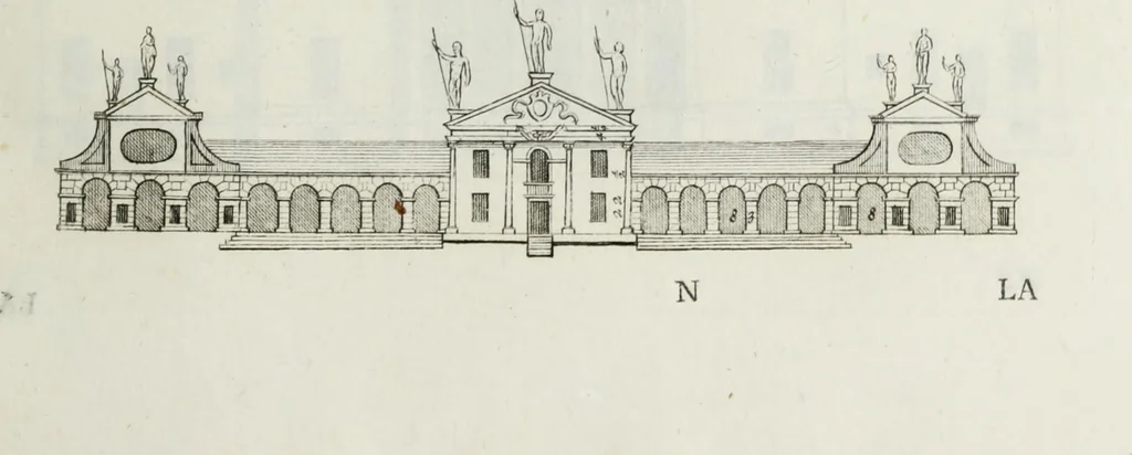 An illustration from I qvattro libri dell'architettvra di Andrea Palladio : ne' quali, dopo un breue trattato de' cinque ordini, & di quelli auertimenti, che sono piu necessarii nel fabricare; si tratta delle case private, delle vie, de i ponti, delle piazze, de i xisti, et de' tempij, 1771, leaf 122