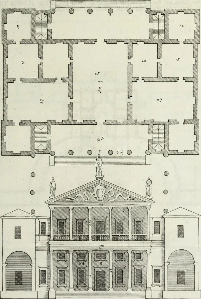 An illustration from I qvattro libri dell'architettvra di Andrea Palladio : ne' quali, dopo un breue trattato de' cinque ordini, & di quelli auertimenti, che sono piu necessarii nel fabricare; si tratta delle case private, delle vie, de i ponti, delle piazze, de i xisti, et de' tempij, 1771, leaf 130