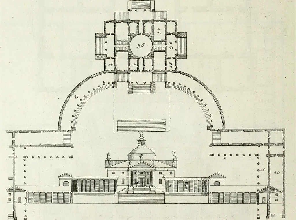 An illustration from I qvattro libri dell'architettvra di Andrea Palladio : ne' quali, dopo un breue trattato de' cinque ordini, & di quelli auertimenti, che sono piu necessarii nel fabricare; si tratta delle case private, delle vie, de i ponti, delle piazze, de i xisti, et de' tempij, 1771, leaf 131