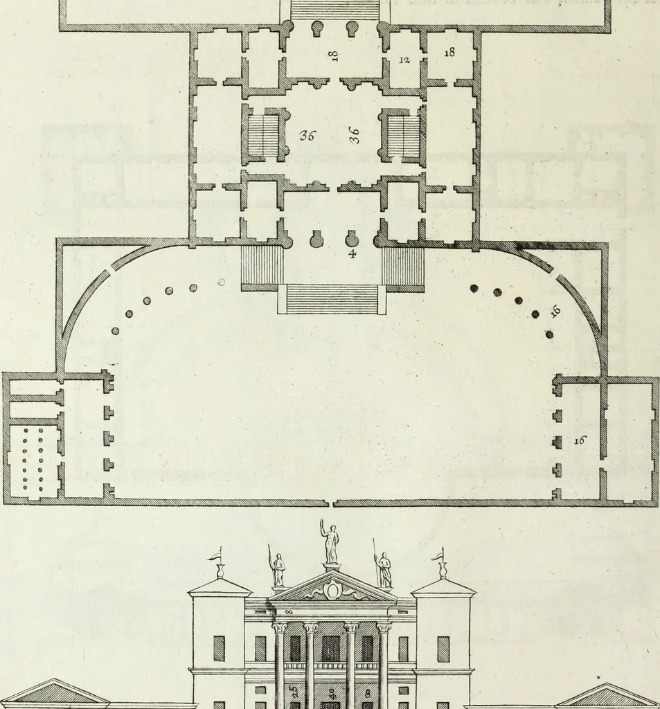 An illustration from I qvattro libri dell'architettvra di Andrea Palladio : ne' quali, dopo un breue trattato de' cinque ordini, & di quelli auertimenti, che sono piu necessarii nel fabricare; si tratta delle case private, delle vie, de i ponti, delle piazze, de i xisti, et de' tempij, 1771, leaf 133