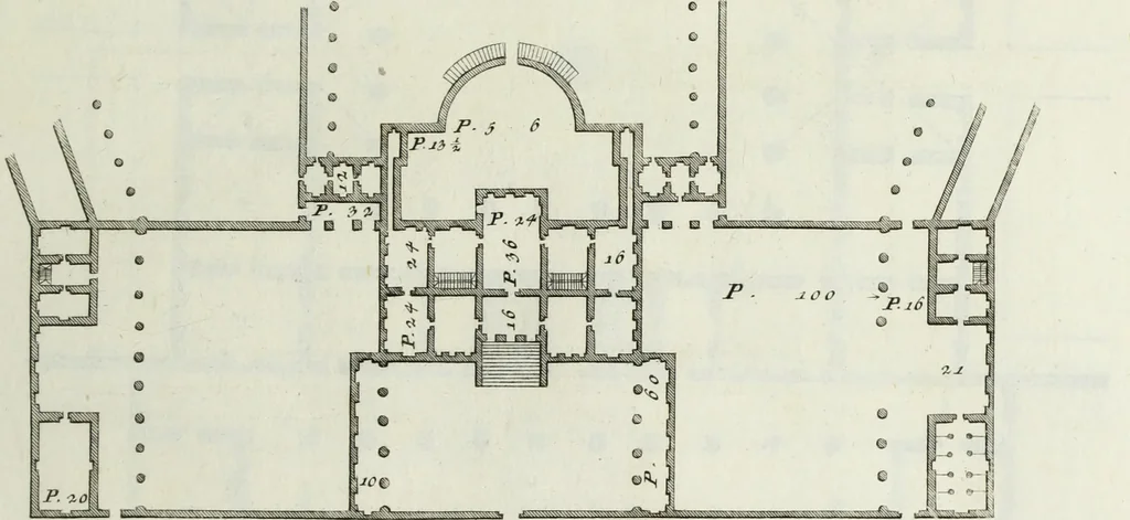 An illustration from I qvattro libri dell'architettvra di Andrea Palladio : ne' quali, dopo un breue trattato de' cinque ordini, & di quelli auertimenti, che sono piu necessarii nel fabricare; si tratta delle case private, delle vie, de i ponti, delle piazze, de i xisti, et de' tempij, 1771, leaf 136
