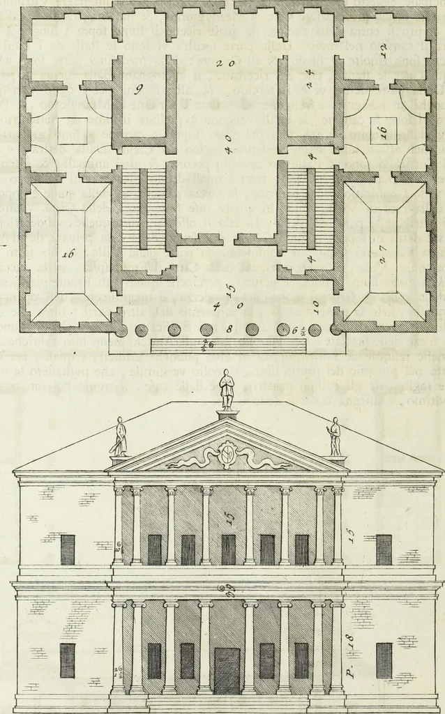 An illustration from I qvattro libri dell'architettvra di Andrea Palladio : ne' quali, dopo un breue trattato de' cinque ordini, & di quelli auertimenti, che sono piu necessarii nel fabricare; si tratta delle case private, delle vie, de i ponti, delle piazze, de i xisti, et de' tempij, 1771, leaf 139