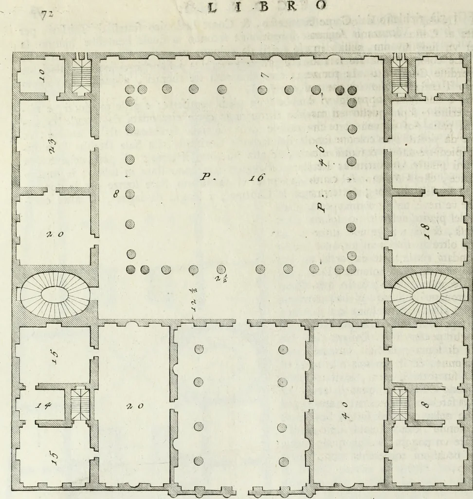 An illustration from I qvattro libri dell'architettvra di Andrea Palladio : ne' quali, dopo un breue trattato de' cinque ordini, & di quelli auertimenti, che sono piu necessarii nel fabricare; si tratta delle case private, delle vie, de i ponti, delle piazze, de i xisti, et de' tempij, 1771, leaf 145