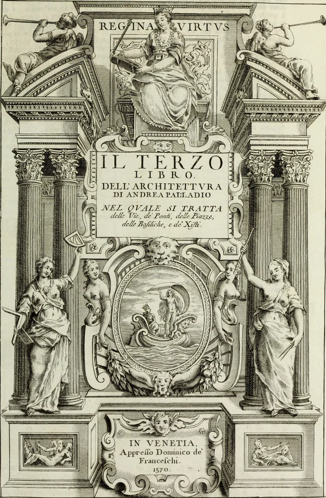 An illustration from I qvattro libri dell'architettvra di Andrea Palladio : ne' quali, dopo un breue trattato de' cinque ordini, & di quelli auertimenti, che sono piu necessarii nel fabricare; si tratta delle case private, delle vie, de i ponti, delle piazze, de i xisti, et de' tempij, 1771, leaf 150