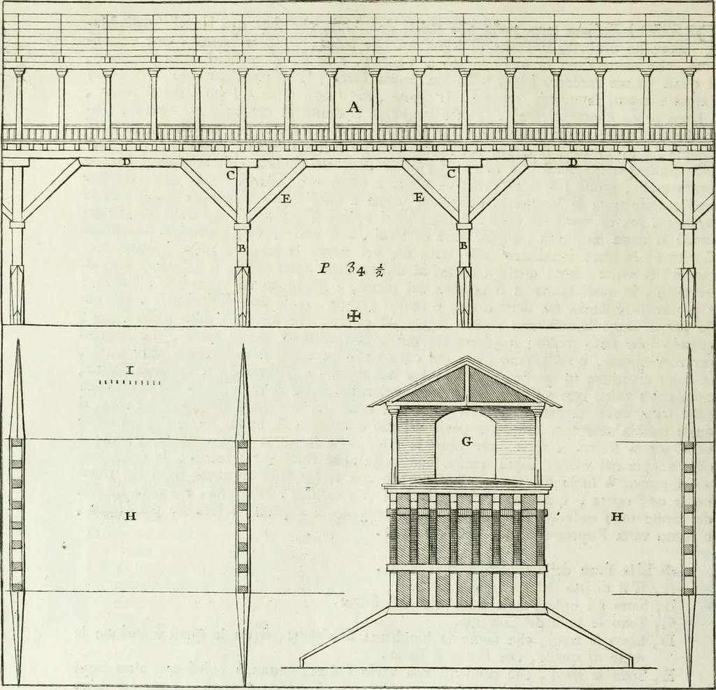 An illustration from I qvattro libri dell'architettvra di Andrea Palladio : ne' quali, dopo un breue trattato de' cinque ordini, & di quelli auertimenti, che sono piu necessarii nel fabricare; si tratta delle case private, delle vie, de i ponti, delle piazze, de i xisti, et de' tempij, 1771, leaf 169