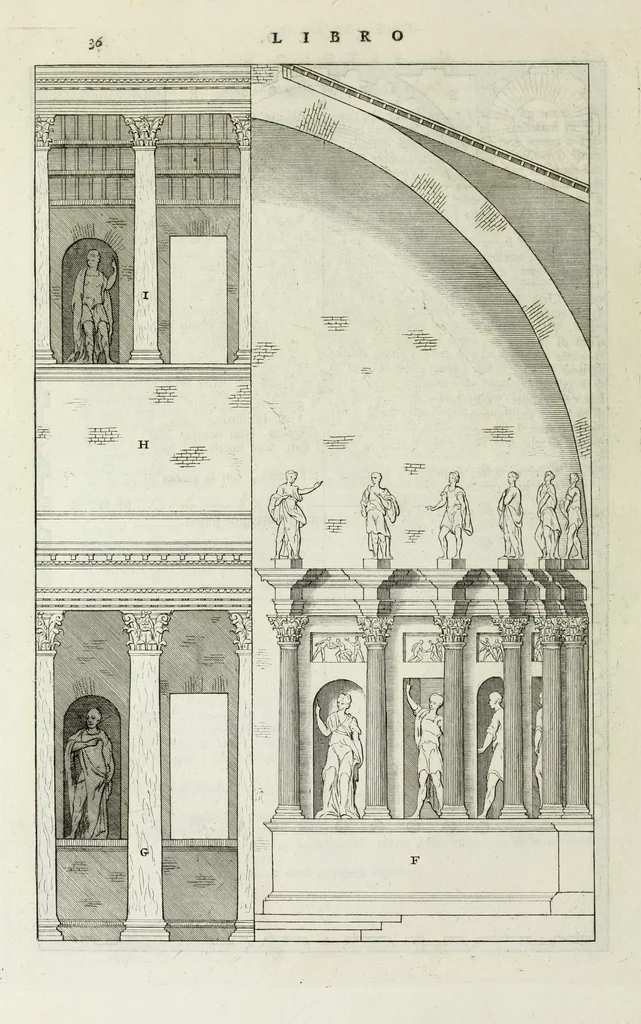 An illustration from I qvattro libri dell'architettvra di Andrea Palladio : ne' quali, dopo un breue trattato de' cinque ordini, & di quelli auertimenti, che sono piu necessarii nel fabricare; si tratta delle case private, delle vie, de i ponti, delle piazze, de i xisti, et de' tempij, 1771, leaf 189