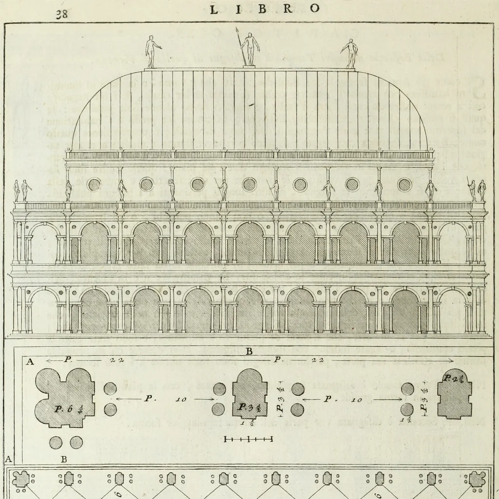 An illustration from I qvattro libri dell'architettvra di Andrea Palladio : ne' quali, dopo un breue trattato de' cinque ordini, & di quelli auertimenti, che sono piu necessarii nel fabricare; si tratta delle case private, delle vie, de i ponti, delle piazze, de i xisti, et de' tempij, 1771, leaf 191