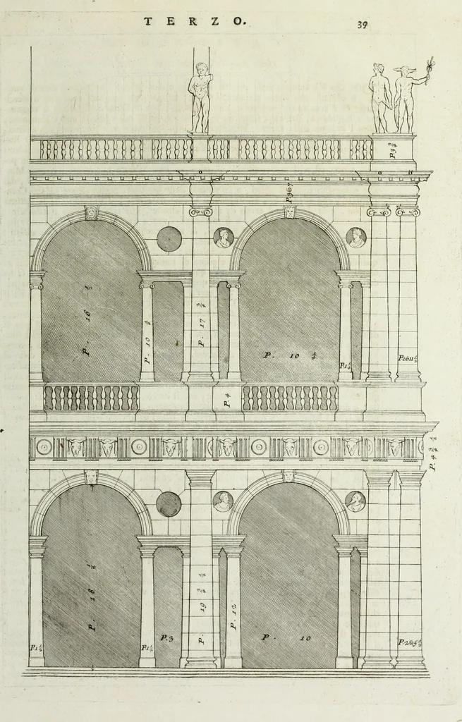 An illustration from I qvattro libri dell'architettvra di Andrea Palladio : ne' quali, dopo un breue trattato de' cinque ordini, & di quelli auertimenti, che sono piu necessarii nel fabricare; si tratta delle case private, delle vie, de i ponti, delle piazze, de i xisti, et de' tempij, 1771, leaf 192