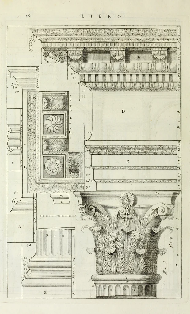 An illustration from I qvattro libri dell'architettvra di Andrea Palladio : ne' quali, dopo un breue trattato de' cinque ordini, & di quelli auertimenti, che sono piu necessarii nel fabricare; si tratta delle case private, delle vie, de i ponti, delle piazze, de i xisti, et de' tempij, 1771, leaf 225