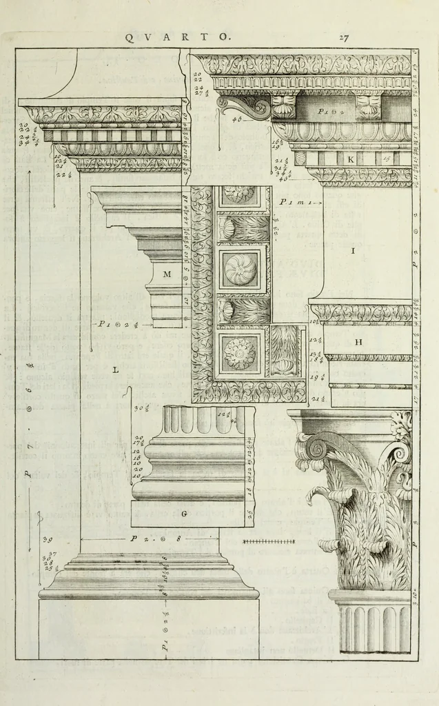 An illustration from I qvattro libri dell'architettvra di Andrea Palladio : ne' quali, dopo un breue trattato de' cinque ordini, & di quelli auertimenti, che sono piu necessarii nel fabricare; si tratta delle case private, delle vie, de i ponti, delle piazze, de i xisti, et de' tempij, 1771, leaf 226