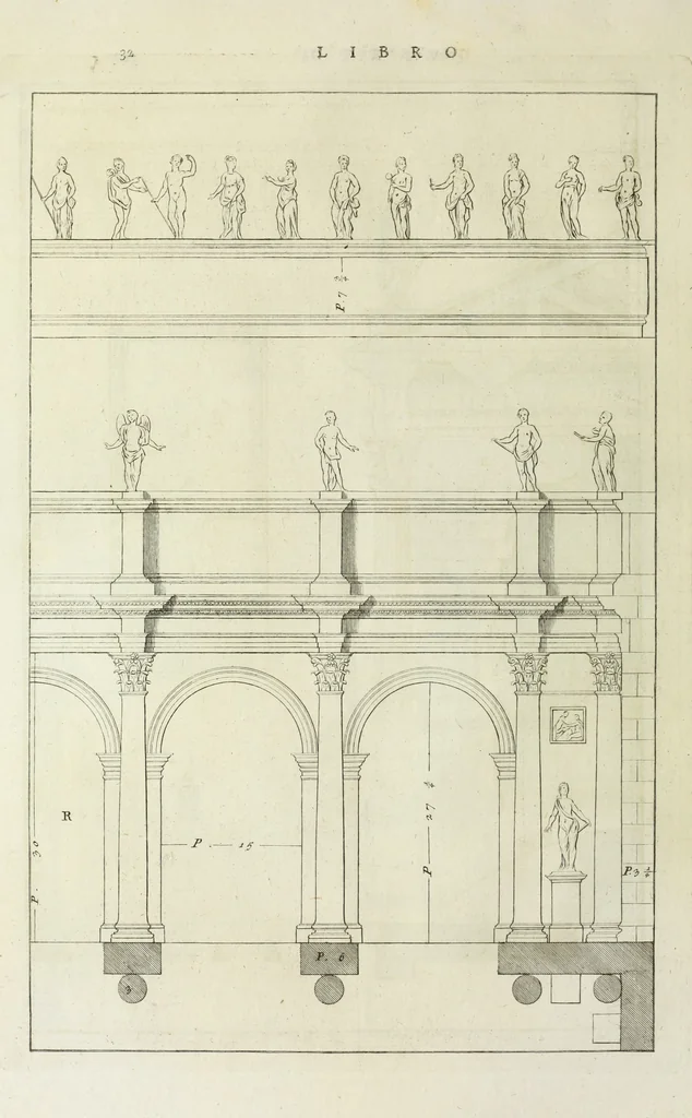 An illustration from I qvattro libri dell'architettvra di Andrea Palladio : ne' quali, dopo un breue trattato de' cinque ordini, & di quelli auertimenti, che sono piu necessarii nel fabricare; si tratta delle case private, delle vie, de i ponti, delle piazze, de i xisti, et de' tempij, 1771, leaf 231