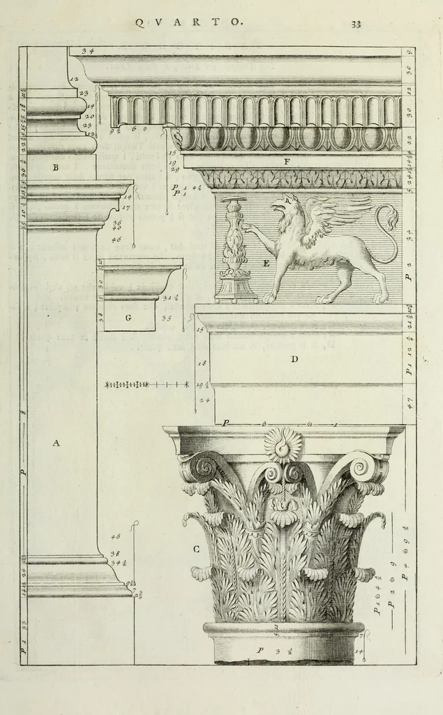 An illustration from I qvattro libri dell'architettvra di Andrea Palladio : ne' quali, dopo un breue trattato de' cinque ordini, & di quelli auertimenti, che sono piu necessarii nel fabricare; si tratta delle case private, delle vie, de i ponti, delle piazze, de i xisti, et de' tempij, 1771, leaf 232