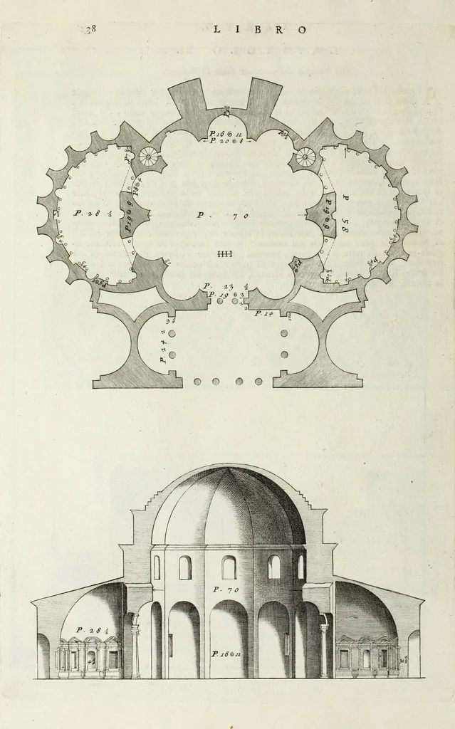 An illustration from I qvattro libri dell'architettvra di Andrea Palladio : ne' quali, dopo un breue trattato de' cinque ordini, & di quelli auertimenti, che sono piu necessarii nel fabricare; si tratta delle case private, delle vie, de i ponti, delle piazze, de i xisti, et de' tempij, 1771, leaf 237