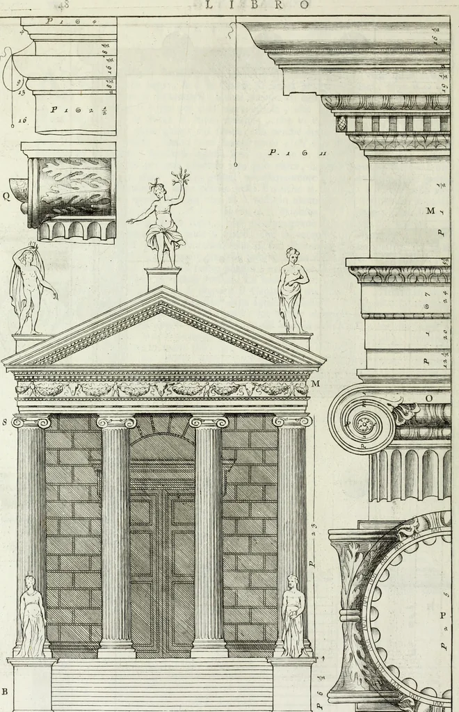 An illustration from I qvattro libri dell'architettvra di Andrea Palladio : ne' quali, dopo un breue trattato de' cinque ordini, & di quelli auertimenti, che sono piu necessarii nel fabricare; si tratta delle case private, delle vie, de i ponti, delle piazze, de i xisti, et de' tempij, 1771, leaf 247