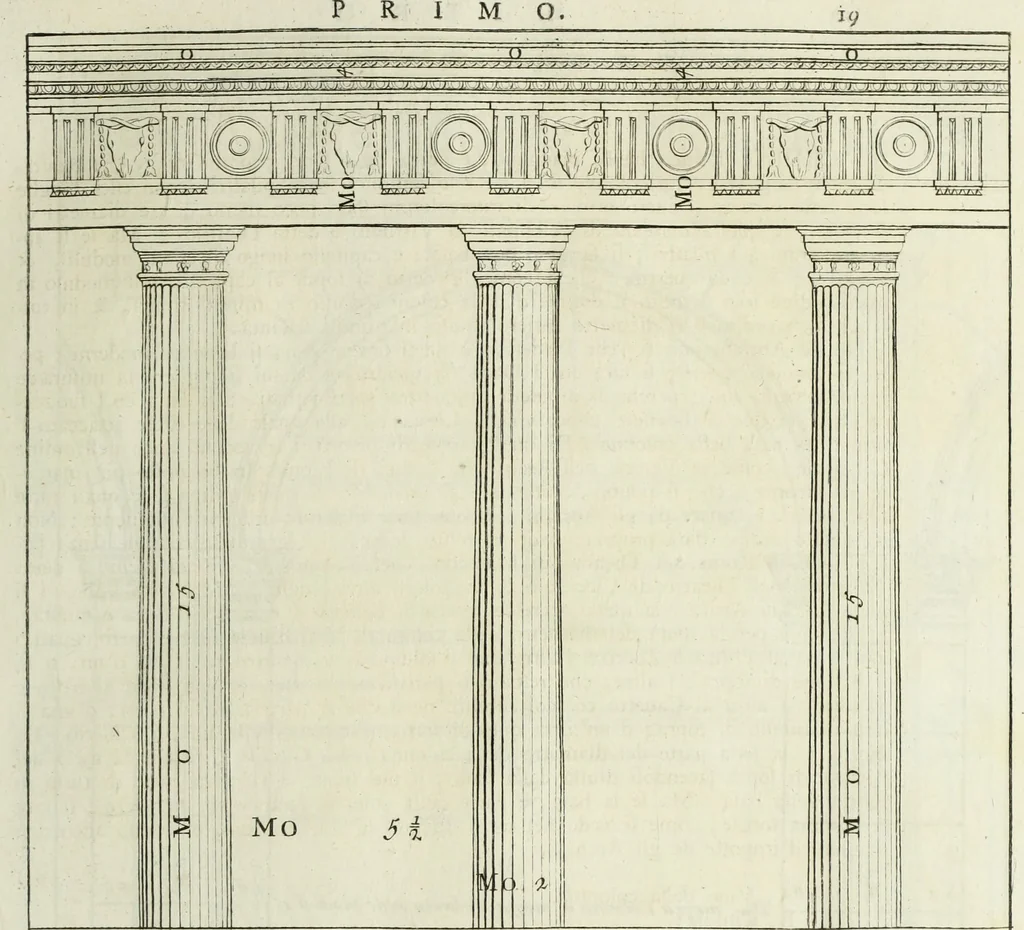 An illustration from I qvattro libri dell'architettvra di Andrea Palladio : ne' quali, dopo un breue trattato de' cinque ordini, & di quelli auertimenti, che sono piu necessarii nel fabricare; si tratta delle case private, delle vie, de i ponti, delle piazze, de i xisti, et de' tempij, 1771, leaf 26
