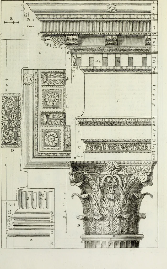 An illustration from I qvattro libri dell'architettvra di Andrea Palladio : ne' quali, dopo un breue trattato de' cinque ordini, & di quelli auertimenti, che sono piu necessarii nel fabricare; si tratta delle case private, delle vie, de i ponti, delle piazze, de i xisti, et de' tempij, 1771, leaf 266