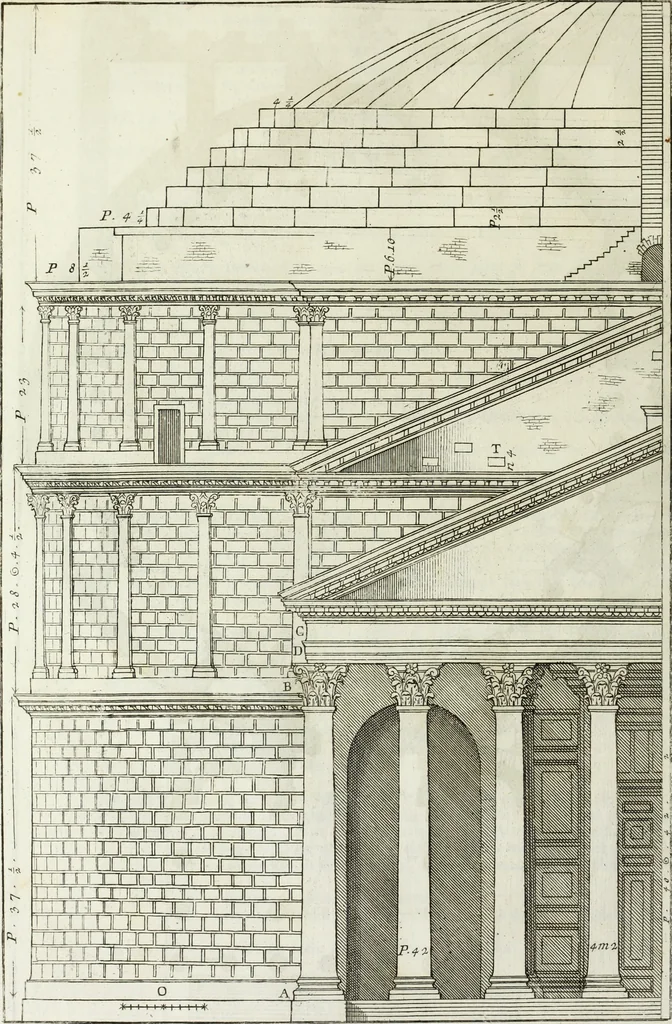 An illustration from I qvattro libri dell'architettvra di Andrea Palladio : ne' quali, dopo un breue trattato de' cinque ordini, & di quelli auertimenti, che sono piu necessarii nel fabricare; si tratta delle case private, delle vie, de i ponti, delle piazze, de i xisti, et de' tempij, 1771, leaf 273