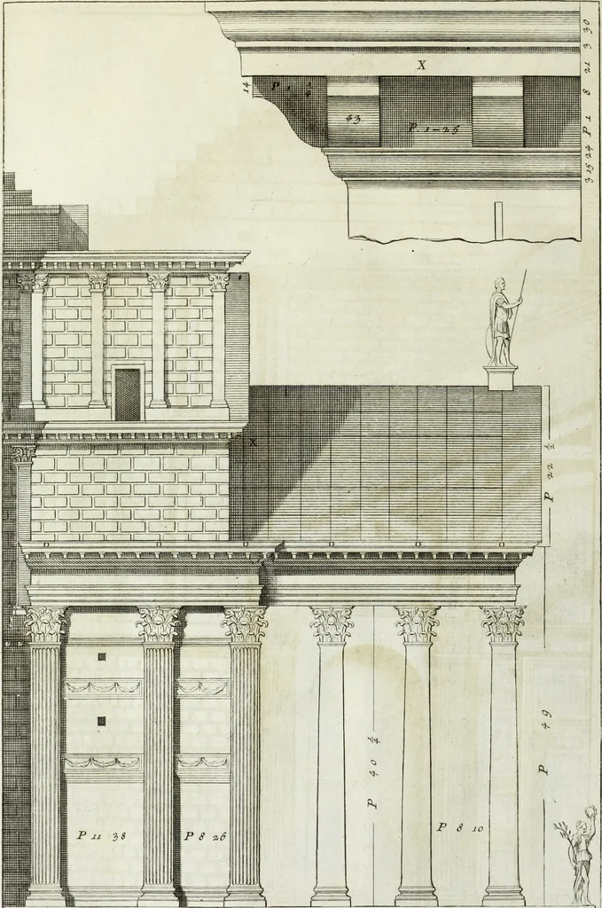 An illustration from I qvattro libri dell'architettvra di Andrea Palladio : ne' quali, dopo un breue trattato de' cinque ordini, & di quelli auertimenti, che sono piu necessarii nel fabricare; si tratta delle case private, delle vie, de i ponti, delle piazze, de i xisti, et de' tempij, 1771, leaf 275