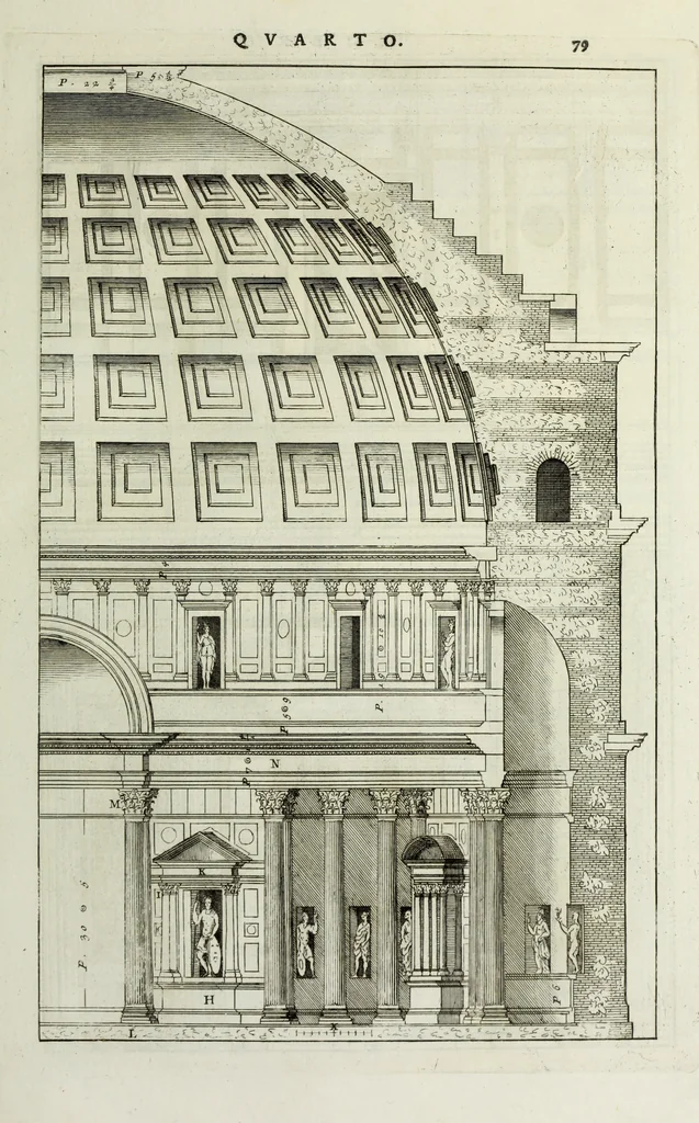 An illustration from I qvattro libri dell'architettvra di Andrea Palladio : ne' quali, dopo un breue trattato de' cinque ordini, & di quelli auertimenti, che sono piu necessarii nel fabricare; si tratta delle case private, delle vie, de i ponti, delle piazze, de i xisti, et de' tempij, 1771, leaf 278