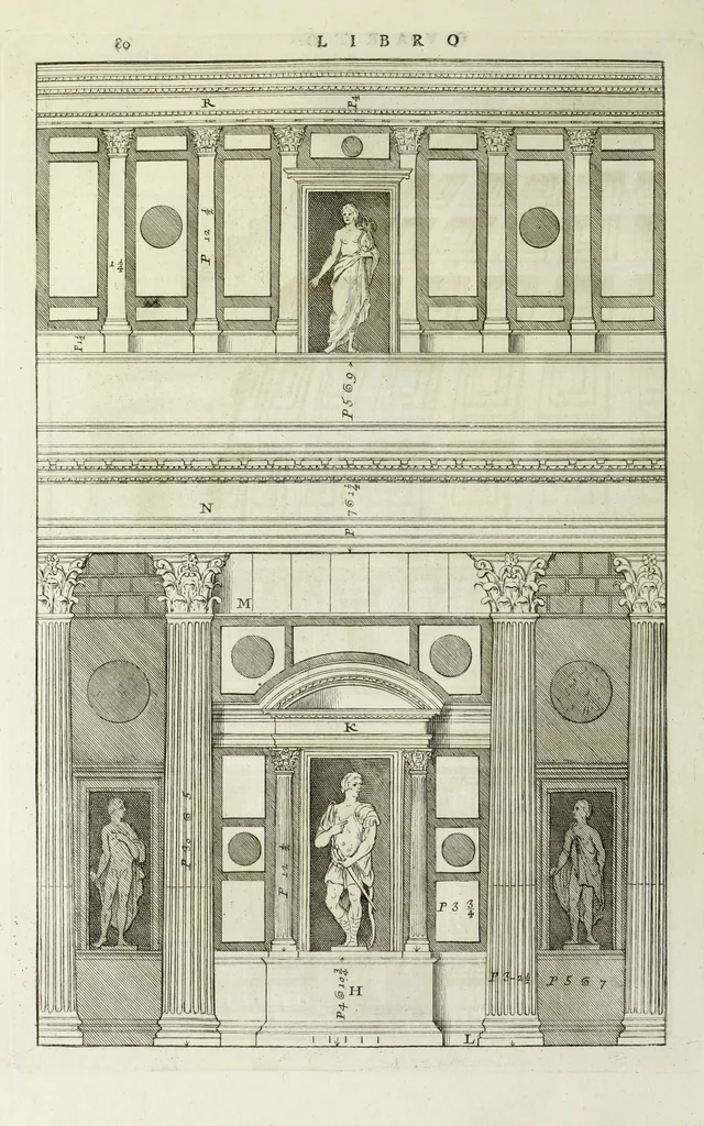 An illustration from I qvattro libri dell'architettvra di Andrea Palladio : ne' quali, dopo un breue trattato de' cinque ordini, & di quelli auertimenti, che sono piu necessarii nel fabricare; si tratta delle case private, delle vie, de i ponti, delle piazze, de i xisti, et de' tempij, 1771, leaf 279