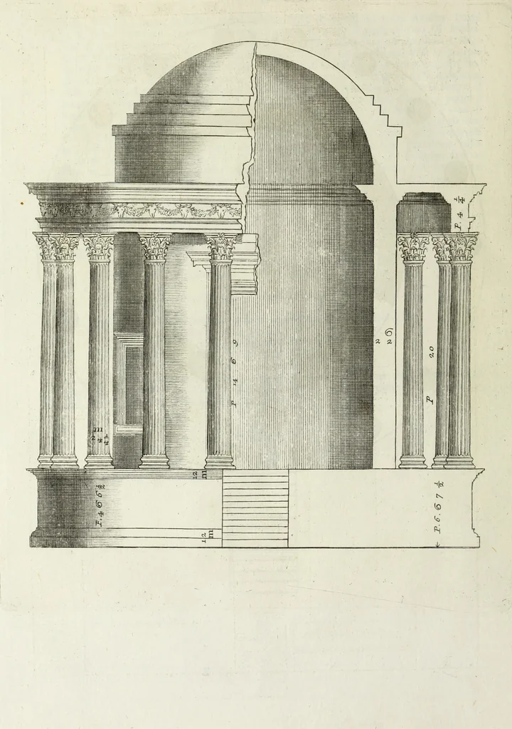 An illustration from I qvattro libri dell'architettvra di Andrea Palladio : ne' quali, dopo un breue trattato de' cinque ordini, & di quelli auertimenti, che sono piu necessarii nel fabricare; si tratta delle case private, delle vie, de i ponti, delle piazze, de i xisti, et de' tempij, 1771, leaf 289