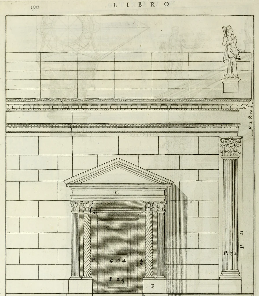 An illustration from I qvattro libri dell'architettvra di Andrea Palladio : ne' quali, dopo un breue trattato de' cinque ordini, & di quelli auertimenti, che sono piu necessarii nel fabricare; si tratta delle case private, delle vie, de i ponti, delle piazze, de i xisti, et de' tempij, 1771, leaf 299