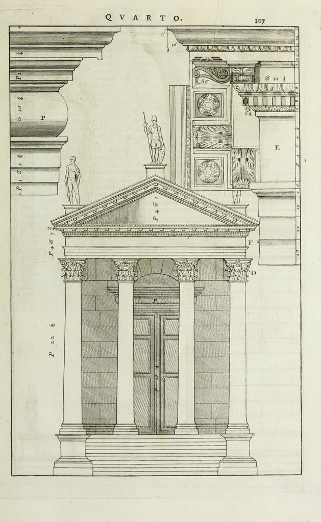 An illustration from I qvattro libri dell'architettvra di Andrea Palladio : ne' quali, dopo un breue trattato de' cinque ordini, & di quelli auertimenti, che sono piu necessarii nel fabricare; si tratta delle case private, delle vie, de i ponti, delle piazze, de i xisti, et de' tempij, 1771, leaf 306