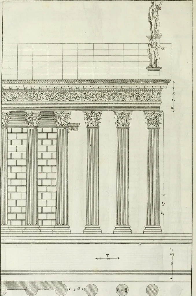 An illustration from I qvattro libri dell'architettvra di Andrea Palladio : ne' quali, dopo un breue trattato de' cinque ordini, & di quelli auertimenti, che sono piu necessarii nel fabricare; si tratta delle case private, delle vie, de i ponti, delle piazze, de i xisti, et de' tempij, 1771, leaf 311