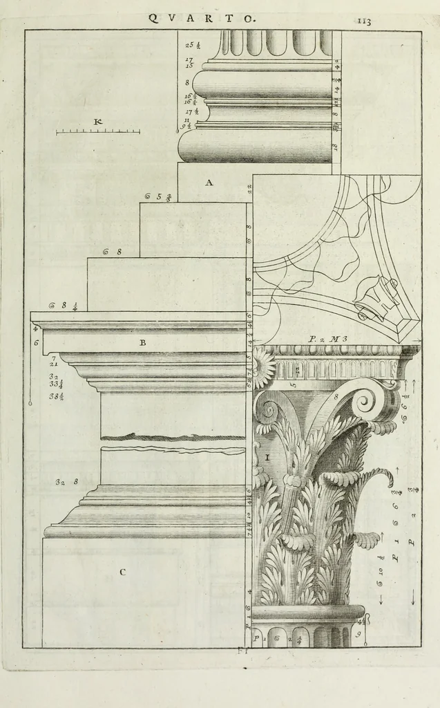 An illustration from I qvattro libri dell'architettvra di Andrea Palladio : ne' quali, dopo un breue trattato de' cinque ordini, & di quelli auertimenti, che sono piu necessarii nel fabricare; si tratta delle case private, delle vie, de i ponti, delle piazze, de i xisti, et de' tempij, 1771, leaf 312