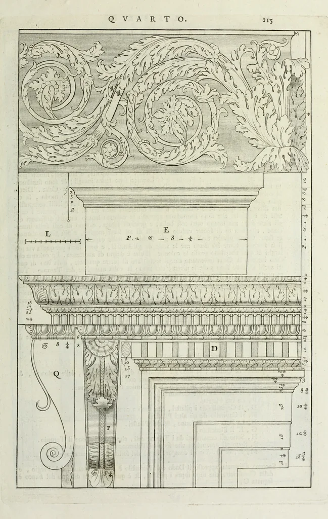 An illustration from I qvattro libri dell'architettvra di Andrea Palladio : ne' quali, dopo un breue trattato de' cinque ordini, & di quelli auertimenti, che sono piu necessarii nel fabricare; si tratta delle case private, delle vie, de i ponti, delle piazze, de i xisti, et de' tempij, 1771, leaf 314