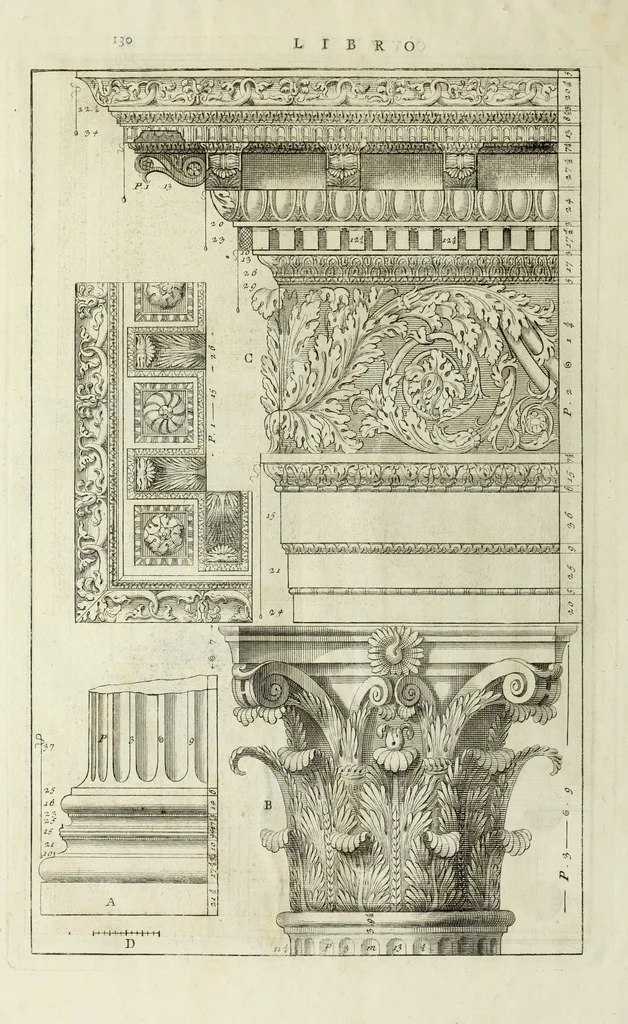 An illustration from I qvattro libri dell'architettvra di Andrea Palladio : ne' quali, dopo un breue trattato de' cinque ordini, & di quelli auertimenti, che sono piu necessarii nel fabricare; si tratta delle case private, delle vie, de i ponti, delle piazze, de i xisti, et de' tempij, 1771, leaf 329