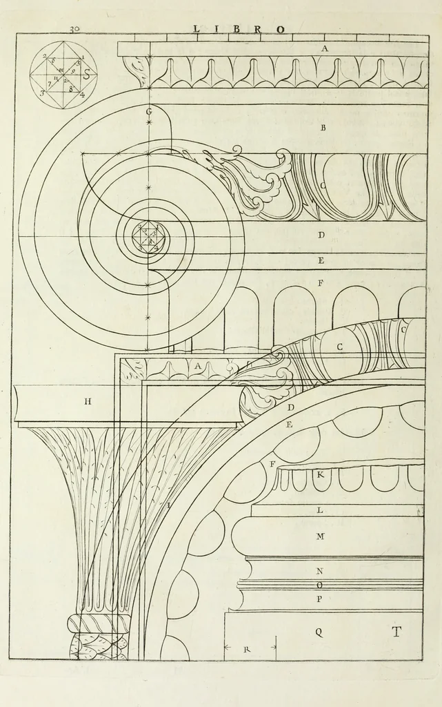 An illustration from I qvattro libri dell'architettvra di Andrea Palladio : ne' quali, dopo un breue trattato de' cinque ordini, & di quelli auertimenti, che sono piu necessarii nel fabricare; si tratta delle case private, delle vie, de i ponti, delle piazze, de i xisti, et de' tempij, 1771, leaf 37