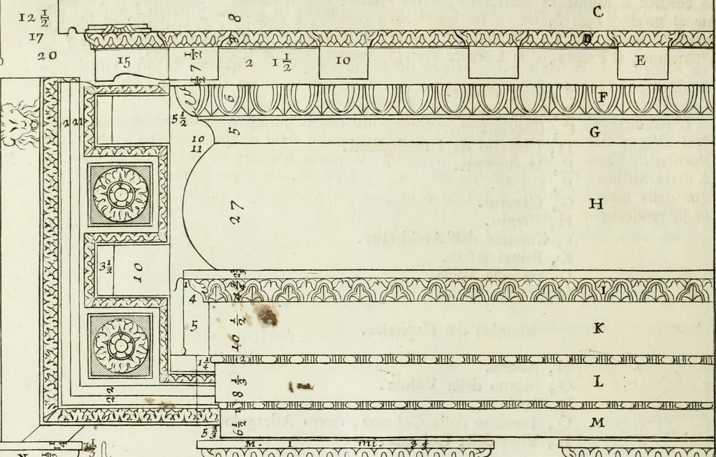 An illustration from I qvattro libri dell'architettvra di Andrea Palladio : ne' quali, dopo un breue trattato de' cinque ordini, & di quelli auertimenti, che sono piu necessarii nel fabricare; si tratta delle case private, delle vie, de i ponti, delle piazze, de i xisti, et de' tempij, 1771, leaf 39
