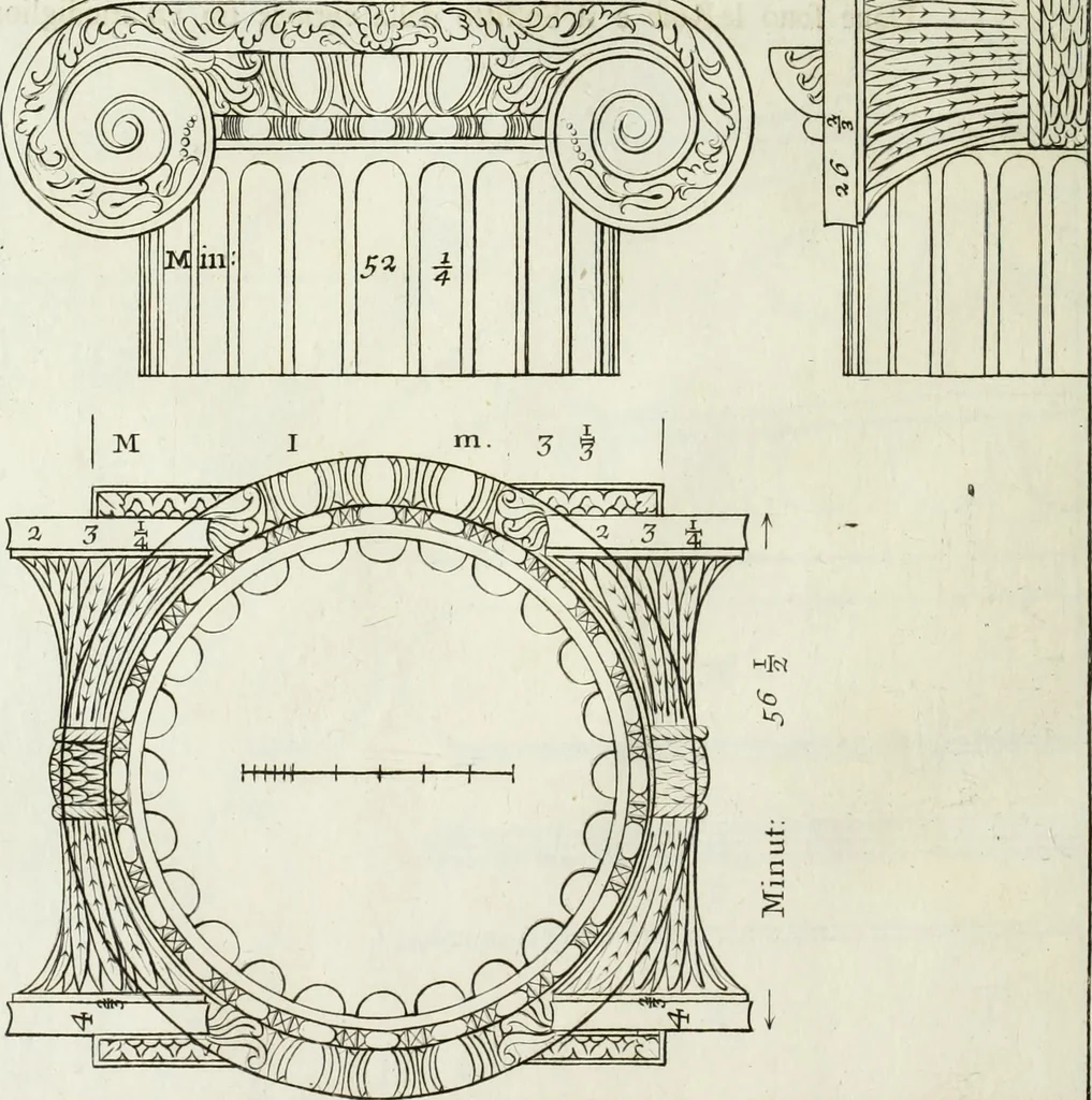 An illustration from I qvattro libri dell'architettvra di Andrea Palladio : ne' quali, dopo un breue trattato de' cinque ordini, & di quelli auertimenti, che sono piu necessarii nel fabricare; si tratta delle case private, delle vie, de i ponti, delle piazze, de i xisti, et de' tempij, 1771, leaf 39